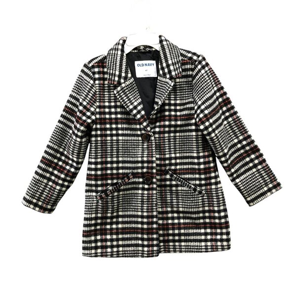Old Navy Kids 5T Plaid Blazer Jacket Black Red Tartan Plaid Overcoat Formal - Picture 1 of 7